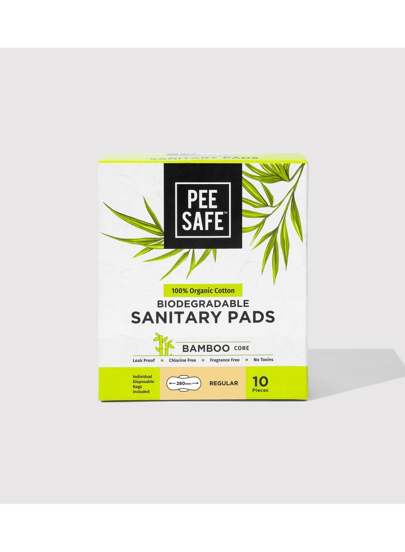 بيساف بي سيف فوط صحية من القطن العضوي %100 ولب الخيزران، قابلة للتحلل، فائقة الامتصاص ومقاومة للتسرب، خالية من العطور، حجم عادي، 10 فوط - Image 1