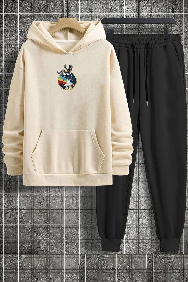 ONLYTRENDWEAR Unisex Nasa Printed Tracksuit Set S.m. Beige