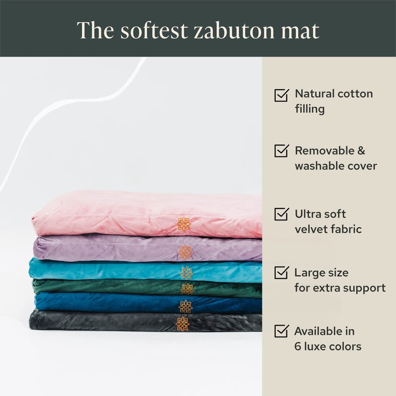 Mindful Modern Velvet Zabuton Meditation Mat | Large Rectangular Yoga Floor Cushion Pillow for Kneeling or Sitting Support | Removable Washable Cover | Perfect Zafu or Bench Complement | Color Pink - Image 3