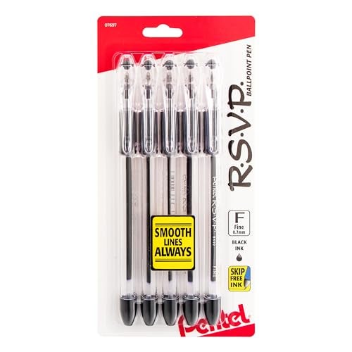 Pentel® R.S.V.P.® Ballpoint Pens, Fine Point, 0.7 mm, Clear Barrel, Black Ink, Pack Of 5 - Image 1