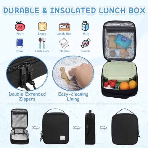 VASCHY Kids Backpack Lunch Bag Set, 2-1 School Bookbag Insulated Lunch Box for Toddlers,Preschool,Daycare,Kindergarten,Elementary School Black - Image 4