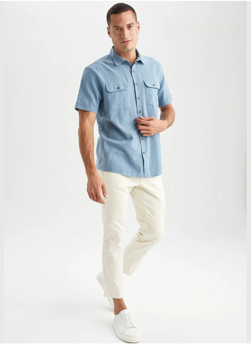 DeFacto Man Polo Neck Woven Short Sleeve Shirt