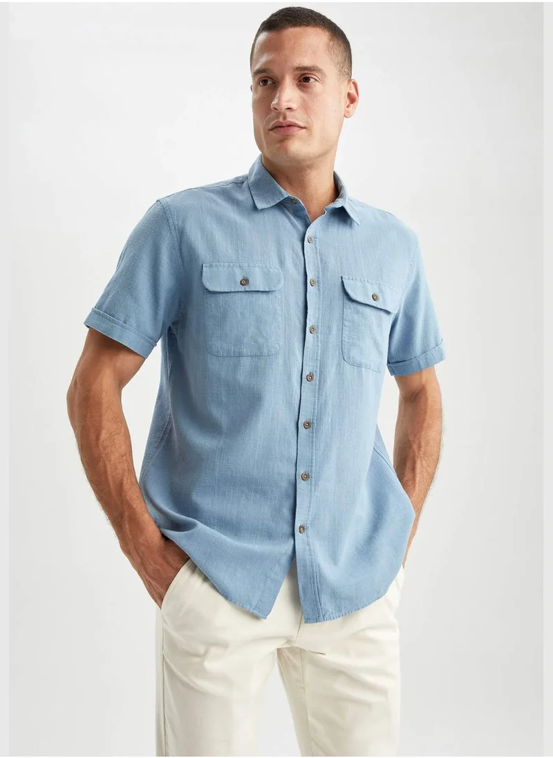 ديفاكتو Man Polo Neck Woven Short Sleeve Shirt