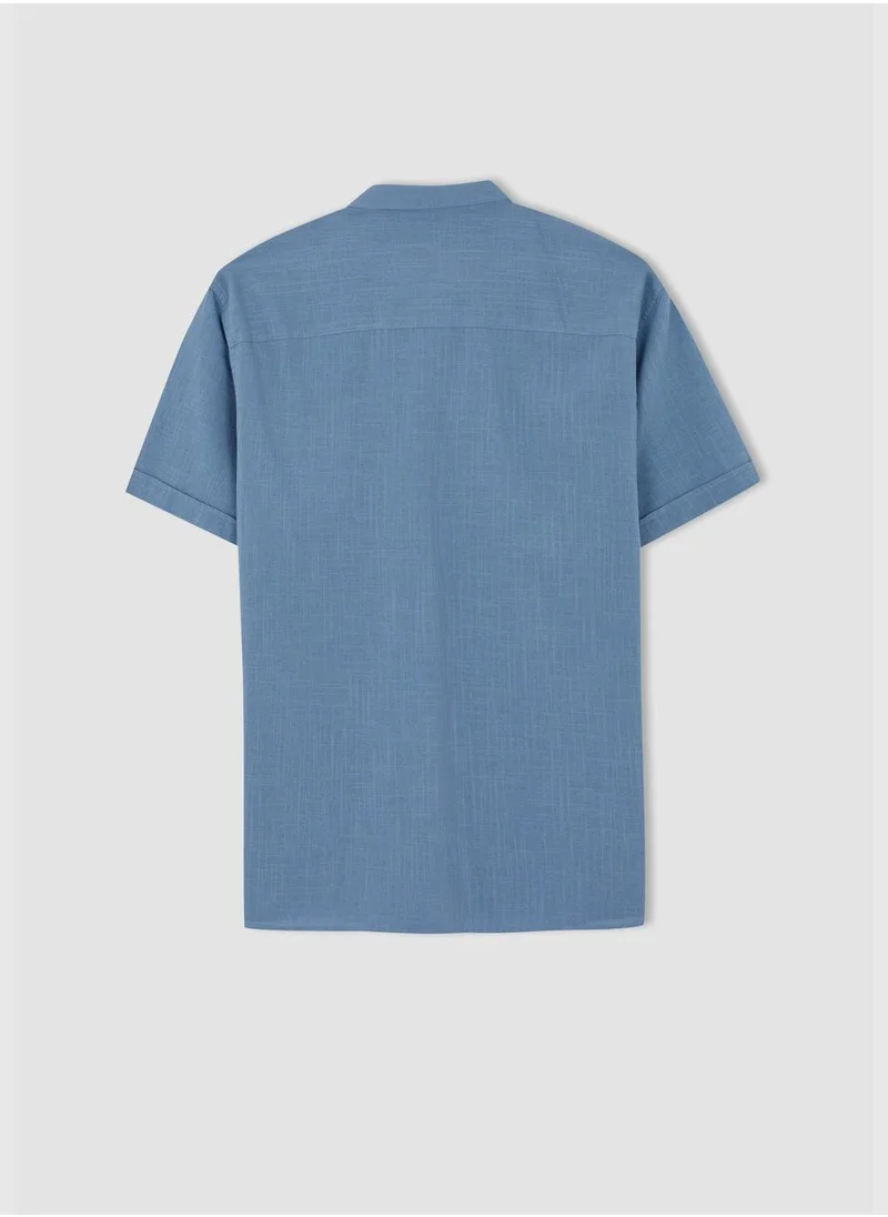 ديفاكتو Man Polo Neck Woven Short Sleeve Shirt