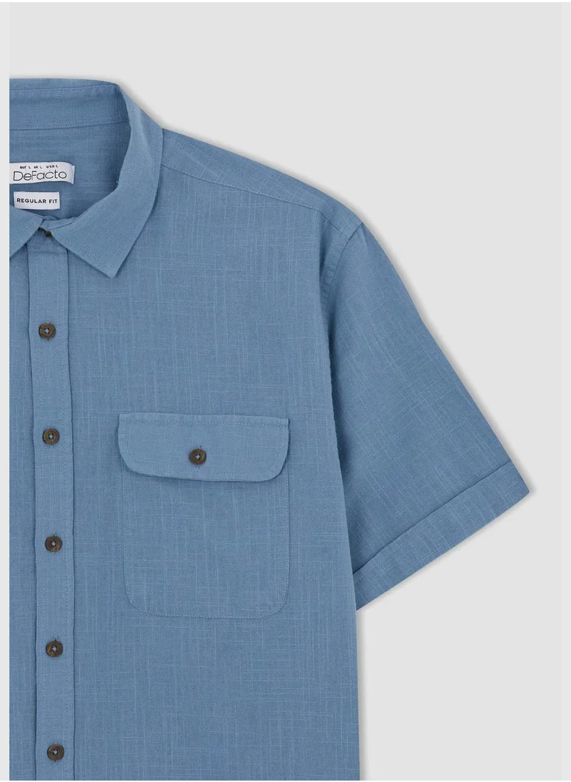 ديفاكتو Man Polo Neck Woven Short Sleeve Shirt