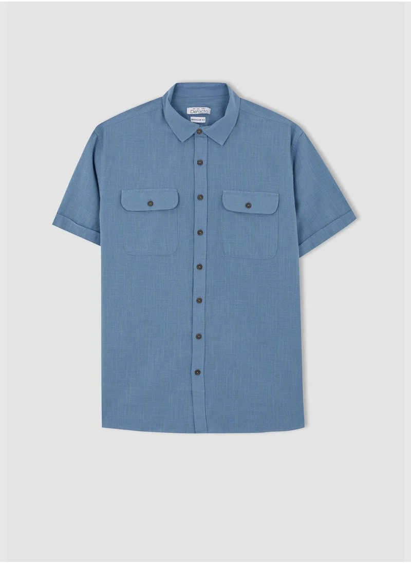 ديفاكتو Man Polo Neck Woven Short Sleeve Shirt