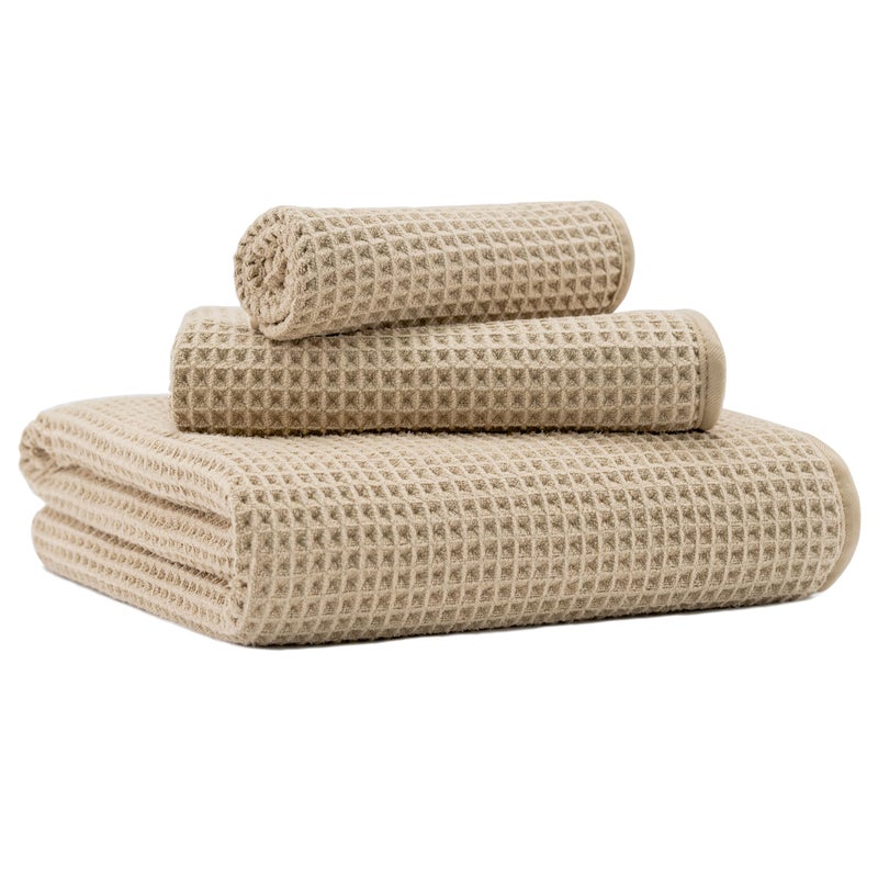 MICROFI Microfiber Waffle Bath Towels, 3 Pieces, Oversized, Soft, Absorbent, Fast Drying, Lint Free, Includes Bath, Face and Hand Towels 430 GSM - Image 1