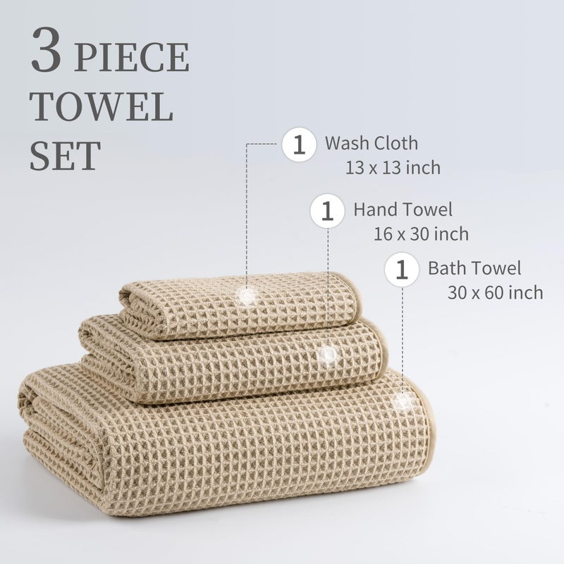 MICROFI Microfiber Waffle Bath Towels, 3 Pieces, Oversized, Soft, Absorbent, Fast Drying, Lint Free, Includes Bath, Face and Hand Towels 430 GSM - Image 3