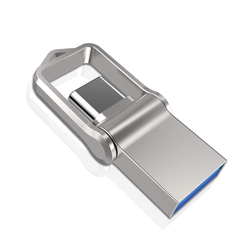 KALSAN Type C USB Flash Drive 32GB, KALSAN 32GB 2 in 1 OTG Type C+ USB 3.0 Dual Drive Waterproof Memory Stick with Keychain Metal-Silver Color - Image 5