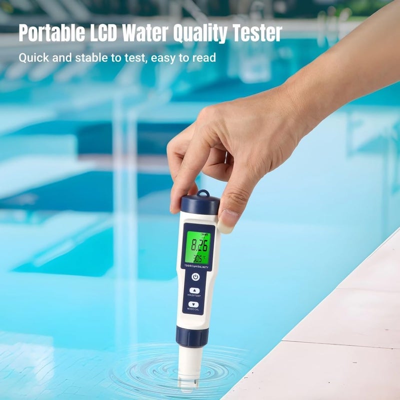 5-in-1 Water Quality Tester with LCD Backlight, Portable Ph, Ec, Tds, Salinity, and Temperature Measurement Pen - Image 2