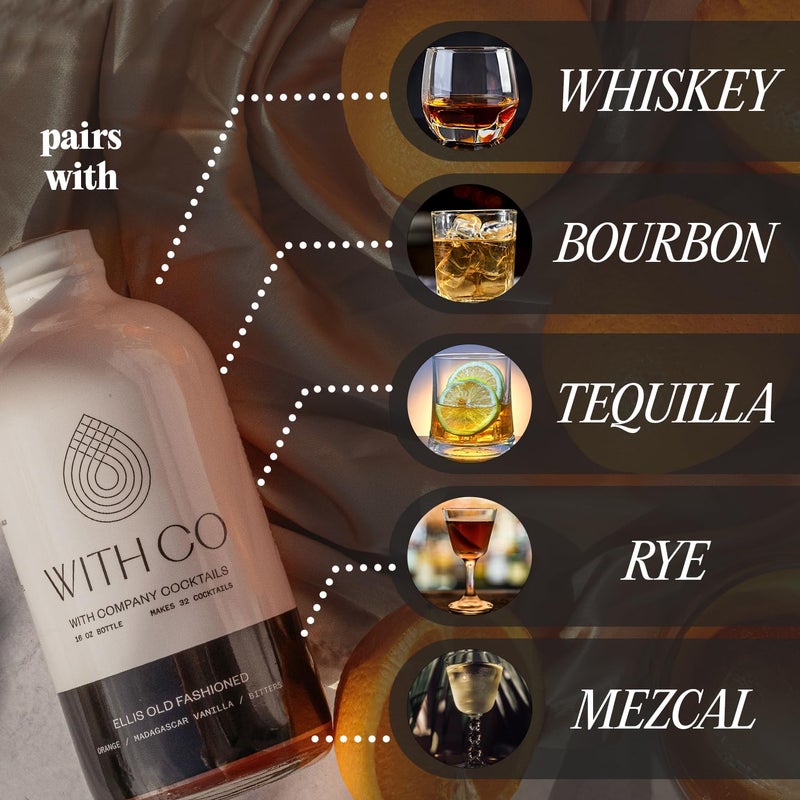 WithCo Ellis Old Fashioned Mix Cocktail Drink Mixer - Madagascar Vanilla, Orange, Angostura Bitters & Cinnamon - Ideal for Whiskey, Bourbon, Mezcal, & Mocktails - Makes 32 Cocktails, 16 oz - Image 3