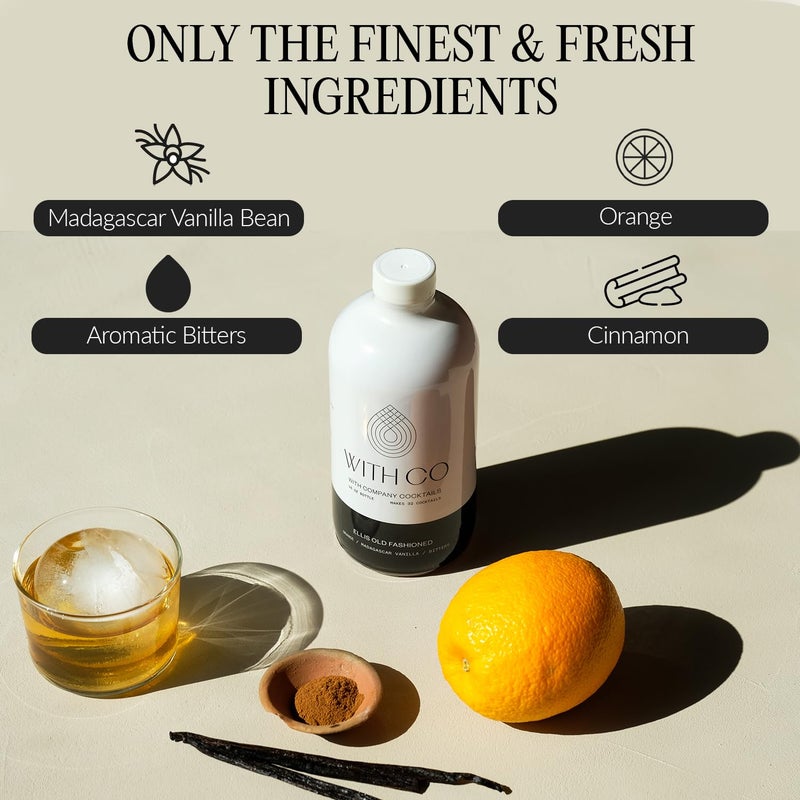WithCo Ellis Old Fashioned Mix Cocktail Drink Mixer - Madagascar Vanilla, Orange, Angostura Bitters & Cinnamon - Ideal for Whiskey, Bourbon, Mezcal, & Mocktails - Makes 32 Cocktails, 16 oz - Image 2