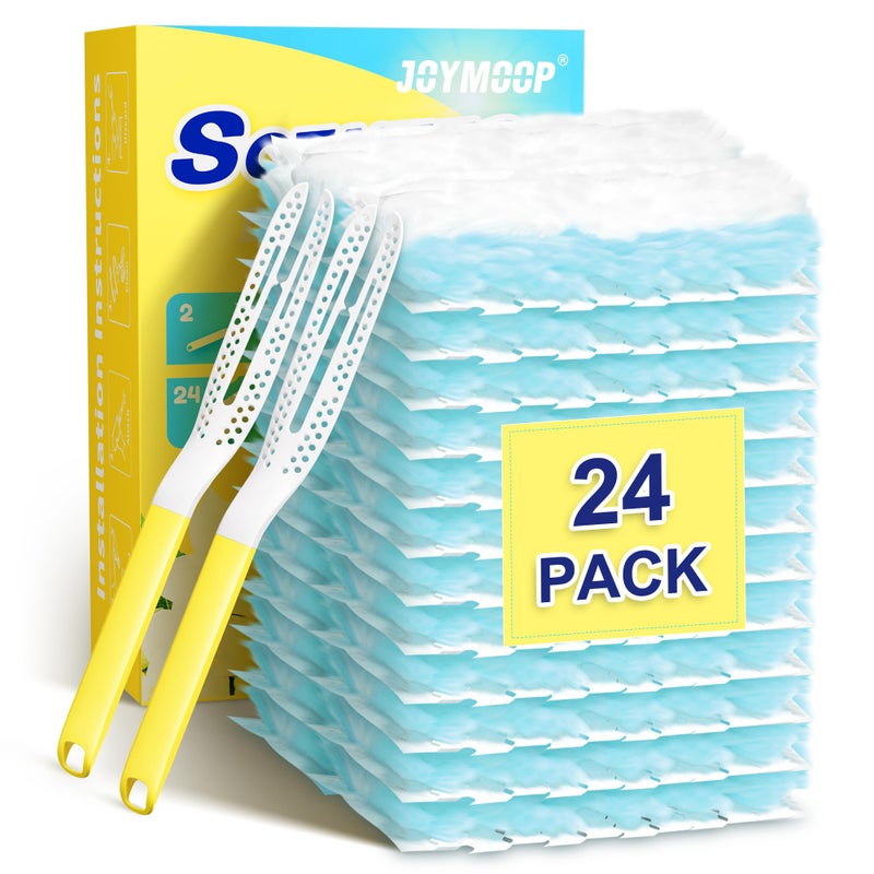 JOYMOOP Disposable Duster for Cleaning with 2 Handles 24 Ct Blue Heavy Duty Refills for Swiffer Feather Duster Household Cleaning Tool for Electronics Dusting Furniture Blinds Pet Hair - Image 2