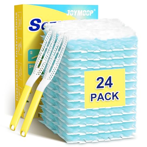 JOYMOOP Disposable Duster for Cleaning with 2 Handles 24 Ct Blue Heavy Duty Refills for Swiffer Feather Duster Household Cleaning Tool for Electronics Dusting Furniture Blinds Pet Hair - Image 1