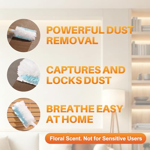 JOYMOOP Disposable Duster for Cleaning with 2 Handles 24 Ct Blue Heavy Duty Refills for Swiffer Feather Duster Household Cleaning Tool for Electronics Dusting Furniture Blinds Pet Hair - Image 3