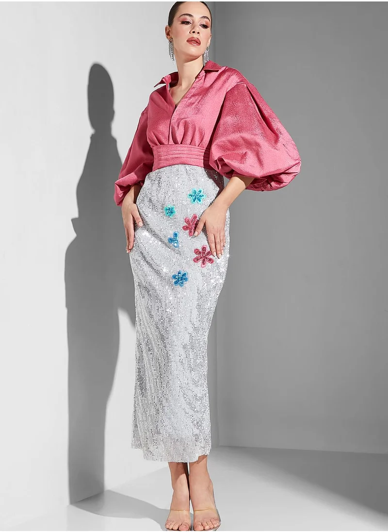 Threadz by Ajooni Balloon Sleeve Top & Skirt Set