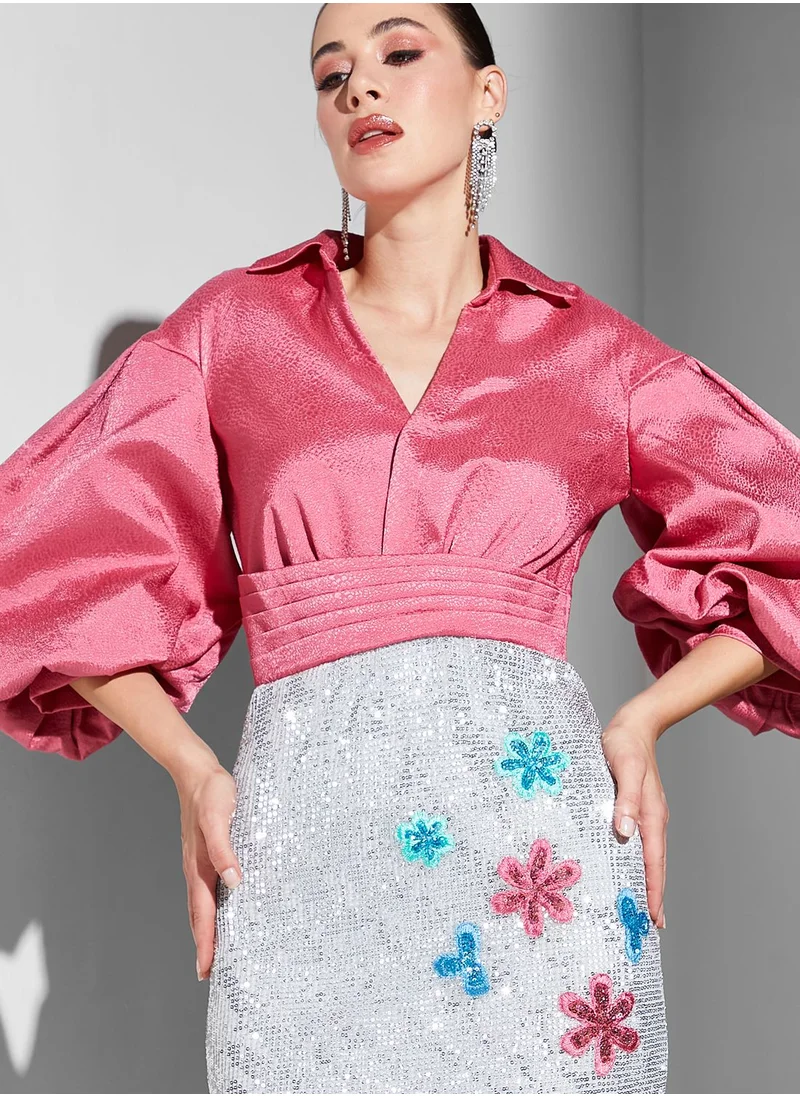 Threadz by Ajooni Balloon Sleeve Top & Skirt Set