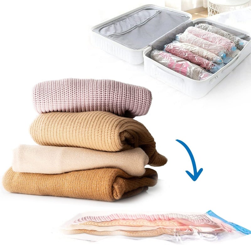 RYLAN Space Saver (Pack of 5) Reusable Vacuum Storage Ziplock Compression Sealer Bags for Travel clothes and home Blankets, Quilts with hand Pump (2 Small + 2 Medium + 1 Large + Hand Pump). - Image 5