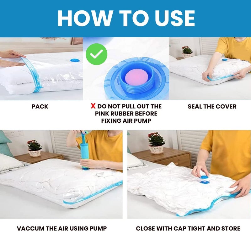 RYLAN Space Saver (Pack of 5) Reusable Vacuum Storage Ziplock Compression Sealer Bags for Travel clothes and home Blankets, Quilts with hand Pump (2 Small + 2 Medium + 1 Large + Hand Pump). - Image 3