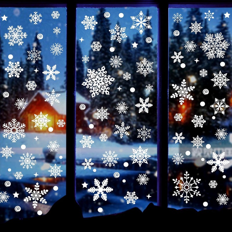 Hidreas 258 Pcs Christmas Snowflake Window Clings, Christmas Window Stickers Decorations - Image 1