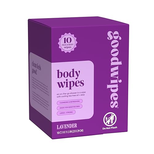 Goodwipes Body Wipes, Really Big for All Over, Made with Aloe, Plant Based and Hypoallergenic, Wipe Away Sweat and Odor, For Face and Body-Lavender, 10 Count - Image 1