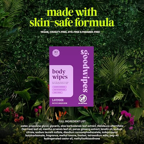 Goodwipes Body Wipes, Really Big for All Over, Made with Aloe, Plant Based and Hypoallergenic, Wipe Away Sweat and Odor, For Face and Body-Lavender, 10 Count - Image 2