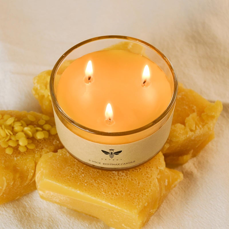 DEYBBY Large Beeswax Jar Candle - 3 Wick Beeswax Candle Gift - Handpour Candle with Natural Honey Scent, 22 Hours Burning - Image 4