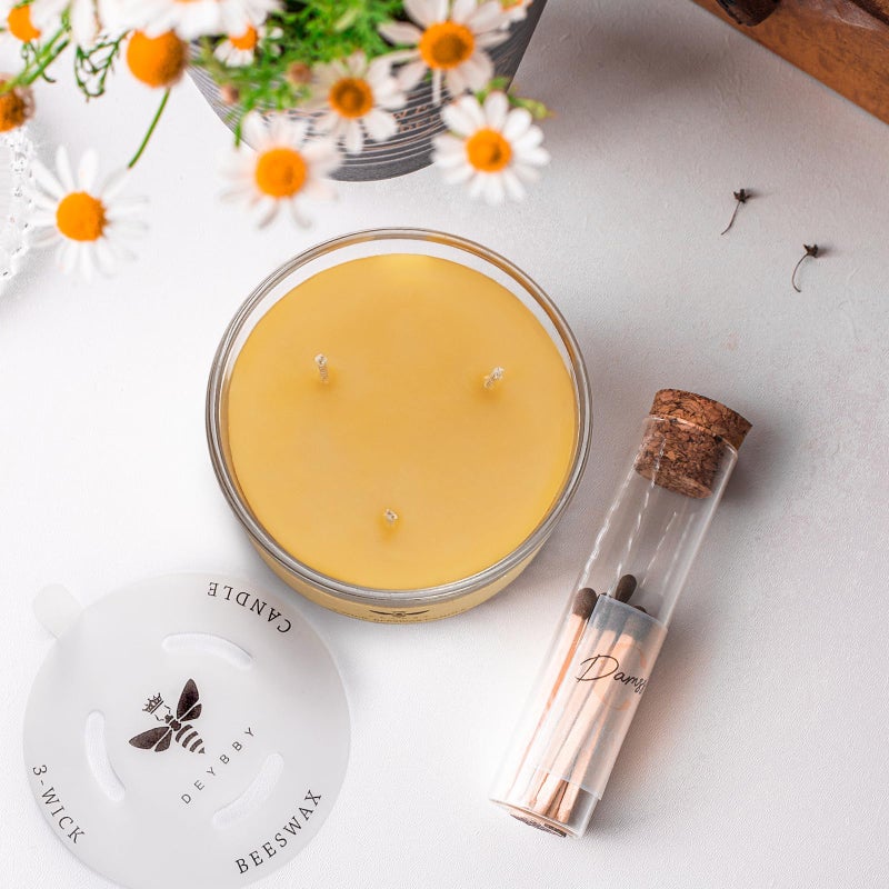 DEYBBY Large Beeswax Jar Candle - 3 Wick Beeswax Candle Gift - Handpour Candle with Natural Honey Scent, 22 Hours Burning - Image 5