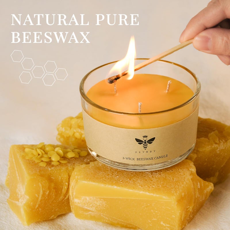 DEYBBY Large Beeswax Jar Candle - 3 Wick Beeswax Candle Gift - Handpour Candle with Natural Honey Scent, 22 Hours Burning - Image 2