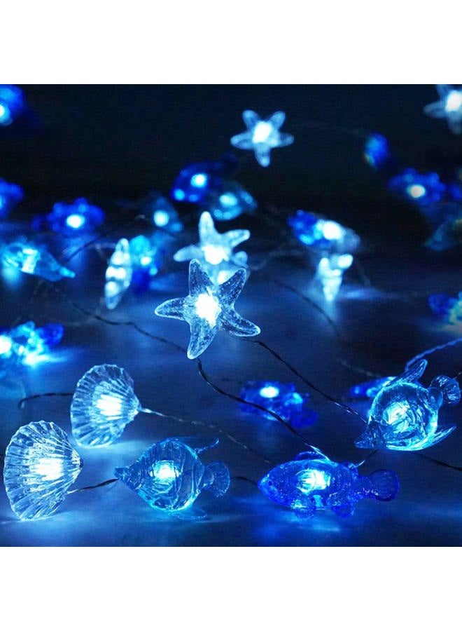 Decorman Sealife String Lights 14ft 40 LED 8 Modes Cool White Weatherproof Battery Operated Ocean Theme Lights for Bedrooms Parties Weddings Gardens with Remote and Timer - Image 1