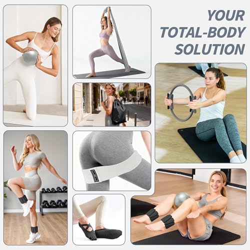 NANATI Pilates Kit 18PCS,Pilates Essentials Kit for Women,Pilates Equipment with 14.5" Pilates Ring and Ball,7 Resistance Bands,Ankle Weights,Sliders & Grip Socks Accessories for Starter Home Workouts - Image 2