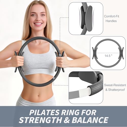 NANATI Pilates Kit 18PCS,Pilates Essentials Kit for Women,Pilates Equipment with 14.5" Pilates Ring and Ball,7 Resistance Bands,Ankle Weights,Sliders & Grip Socks Accessories for Starter Home Workouts - Image 3