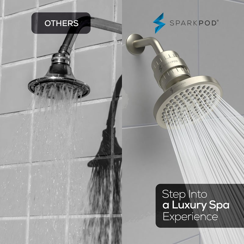 SparkPod Luxury Filtered Shower Head Set 23 Stage Shower Filter - Reduces Chlorine and Heavy Metals - High Pressure Showerhead Filter (6" Round, Brushed Nickel) - Image 4