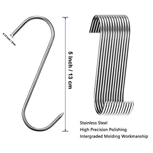 LayHyand 24 Pcs Stainless Steel Meat Hooks, 5 Inch S Shaped Smoking Meat Processing Hooks for Hanging Chicken, Pork, Beef, Sausage, Mutton, Hunting Smoking Ribs, Drying BBQ (3MM Diameter) - Image 2