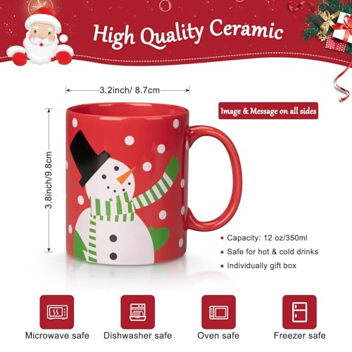 Takywep Christmas Snowman and Penguin Mug Set of 2 With Gift Box - 12 Oz Xmas Coffee Cups, Ceramic Porcelain Tea Cup, Holiday Mugs, Red and White - Image 2