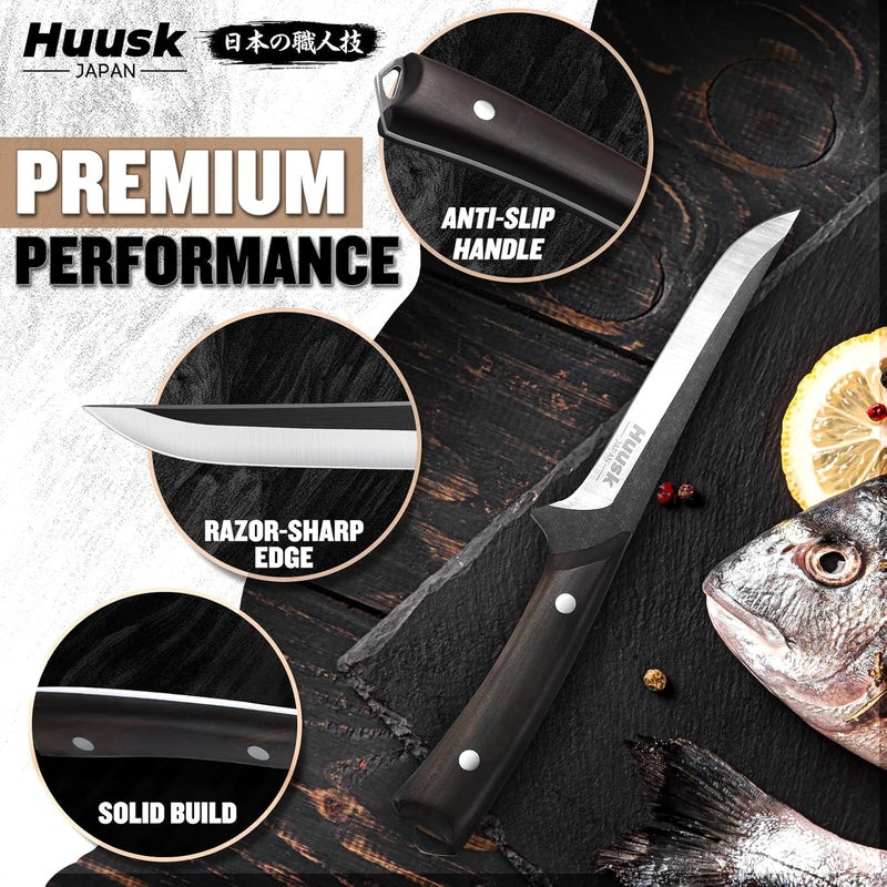 Huusk Boning Knife for Meat Cutting 6 Inch Japanese Full Tang Brisket Trimming Deboning Sharp Fish Fillet Knives with Sheath Butcher Kitchen Chef Gift for Dad - Image 4