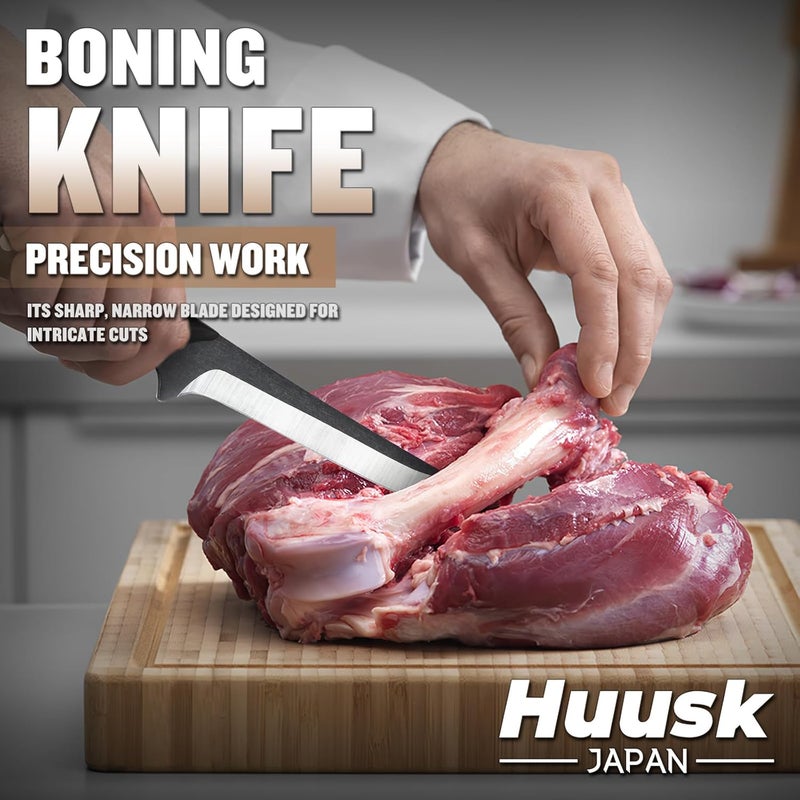 Huusk Boning Knife for Meat Cutting 6 Inch Japanese Full Tang Brisket Trimming Deboning Sharp Fish Fillet Knives with Sheath Butcher Kitchen Chef Gift for Dad - Image 2