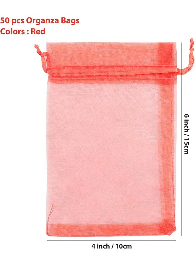 50 Pack Organza Bags 4 x 6 inch Premium Sheer Mesh Bags for Candy Jewelry Party Wedding Christmas Favor Gift Bag (Red) - Image 2