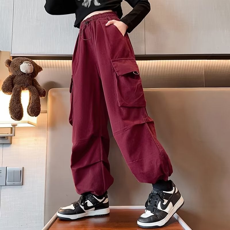 Girls Cargo Pants Autum Clothing Kidsren'S Spring And Autum Casual Street Dance Sweatpants Autum And Winter Long Pants Trendy And Cool - Image 1