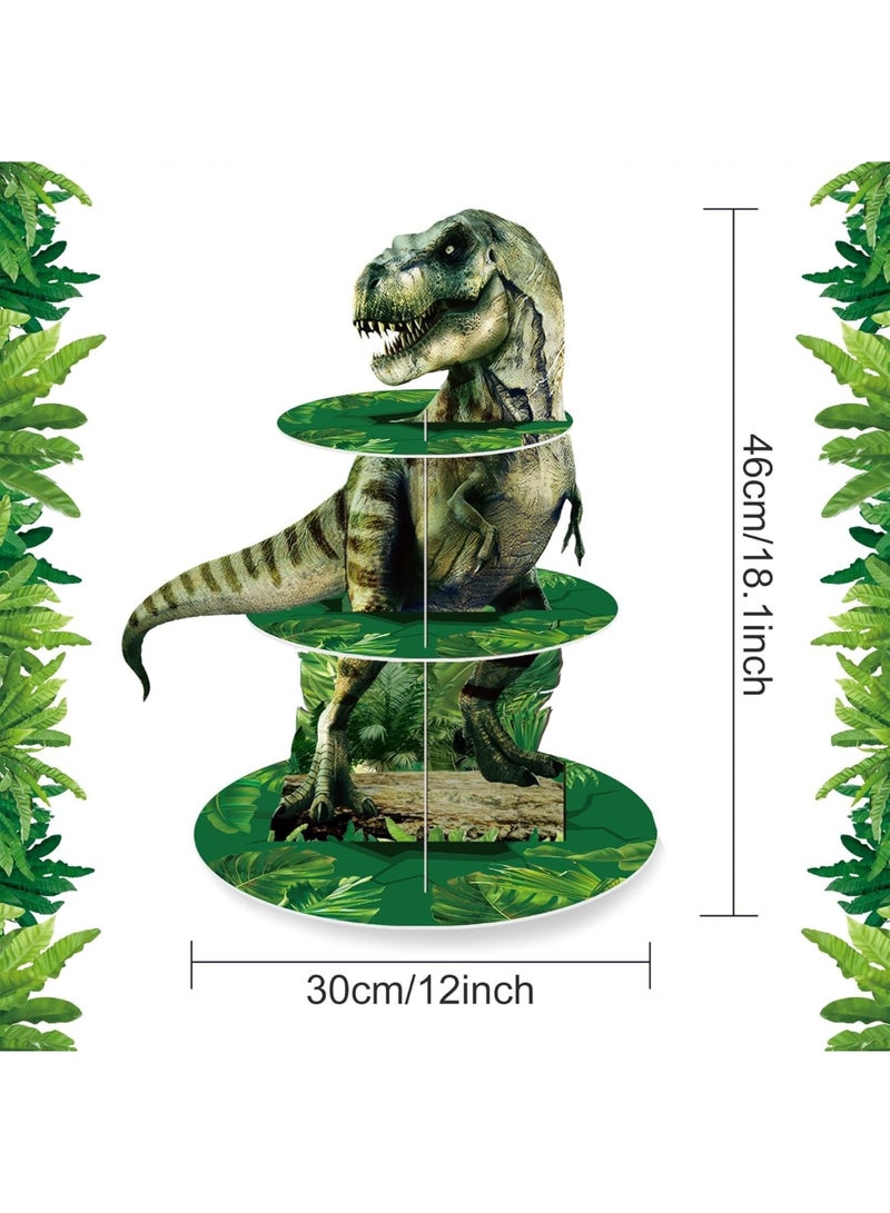 سيوسي 3-Tier Dinosaur Cupcake Stand, Realistic Jungle Theme Dessert Tower for Kids Birthday Parties, Dino-Themed Party Decor with Sturdy Base, Dinosaur Party Supplies for Cakes, Cookies & Treats (Green) - Image 4