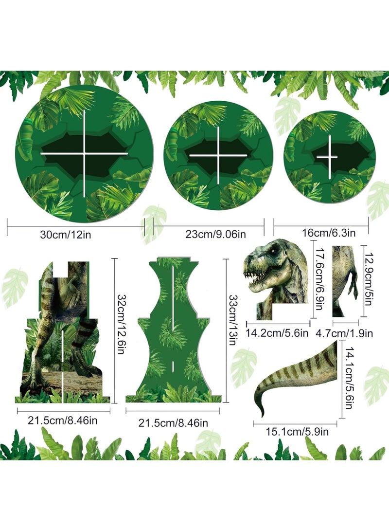 سيوسي 3-Tier Dinosaur Cupcake Stand, Realistic Jungle Theme Dessert Tower for Kids Birthday Parties, Dino-Themed Party Decor with Sturdy Base, Dinosaur Party Supplies for Cakes, Cookies & Treats (Green) - Image 5