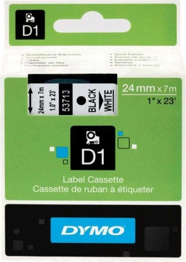 Puun Dymo D1 53713 S0720930 24 mm x 7 m Equivalent White Label with Black Writing Stripe Label Cassette