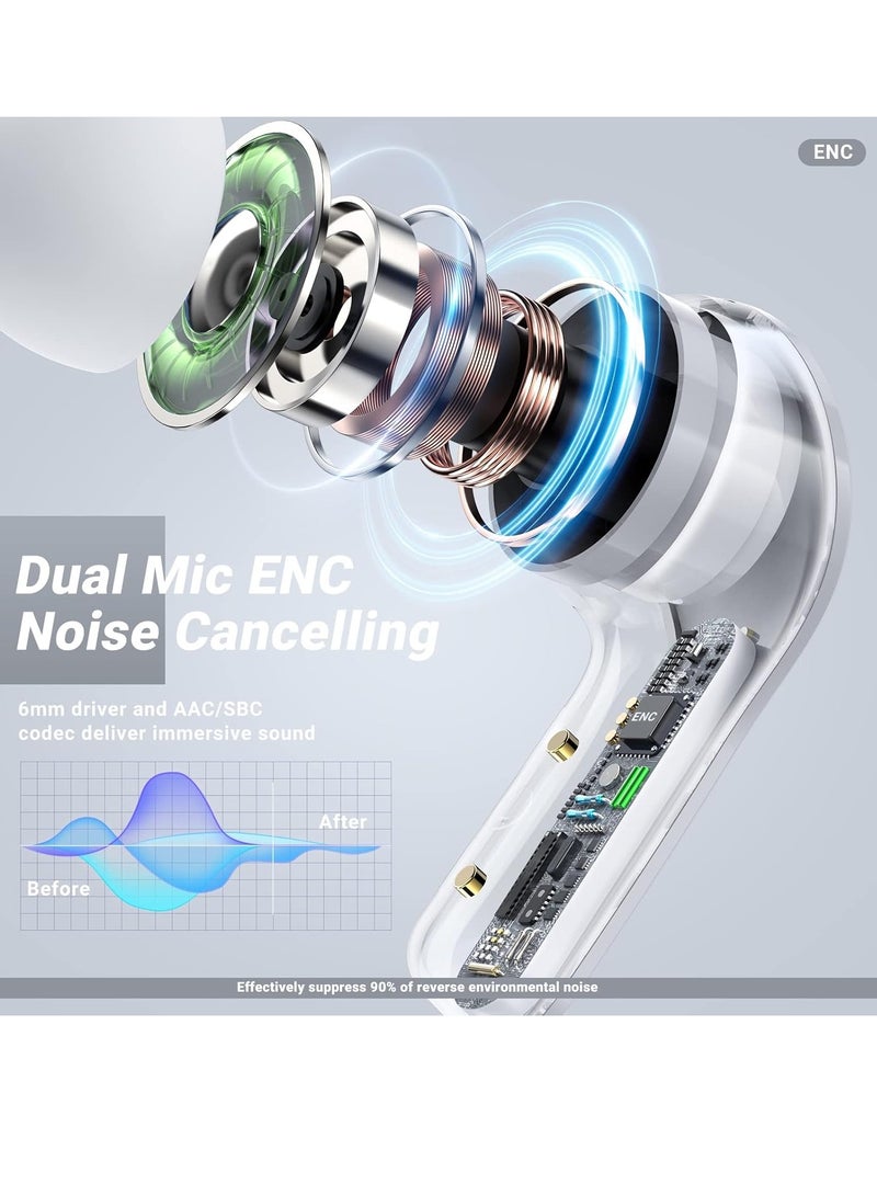 ACEFAST T6 Wireless Earbuds Bluetooth Headphones with ENC Noise Canceling Translucent Earphones Grey