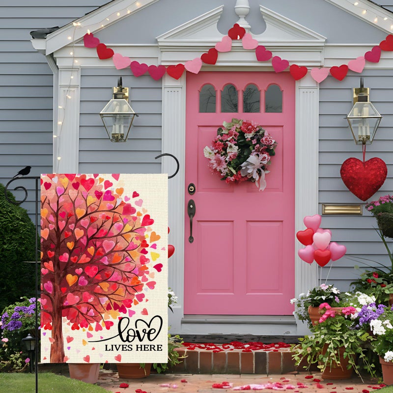 ZAEW Love Lives Here Love Heart Shaped Tree Valentineâ€™s Day Garden Flag Yard Flag 12x18 Inch Double Sided Small Mini Yard Outdoor Outside Holiday Decoration - Image 2