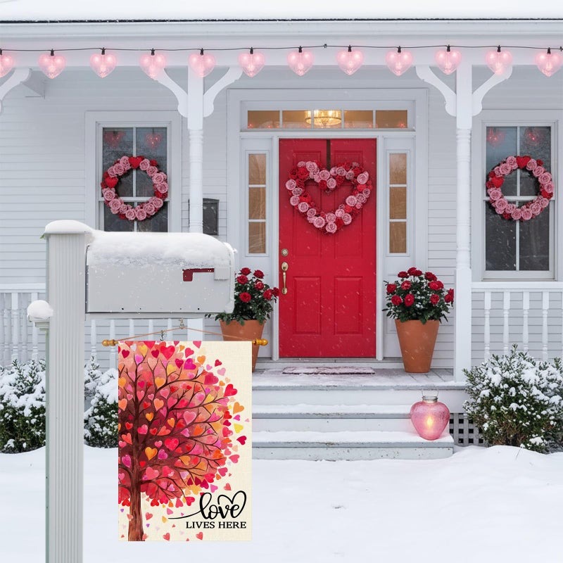 ZAEW Love Lives Here Love Heart Shaped Tree Valentineâ€™s Day Garden Flag Yard Flag 12x18 Inch Double Sided Small Mini Yard Outdoor Outside Holiday Decoration - Image 4