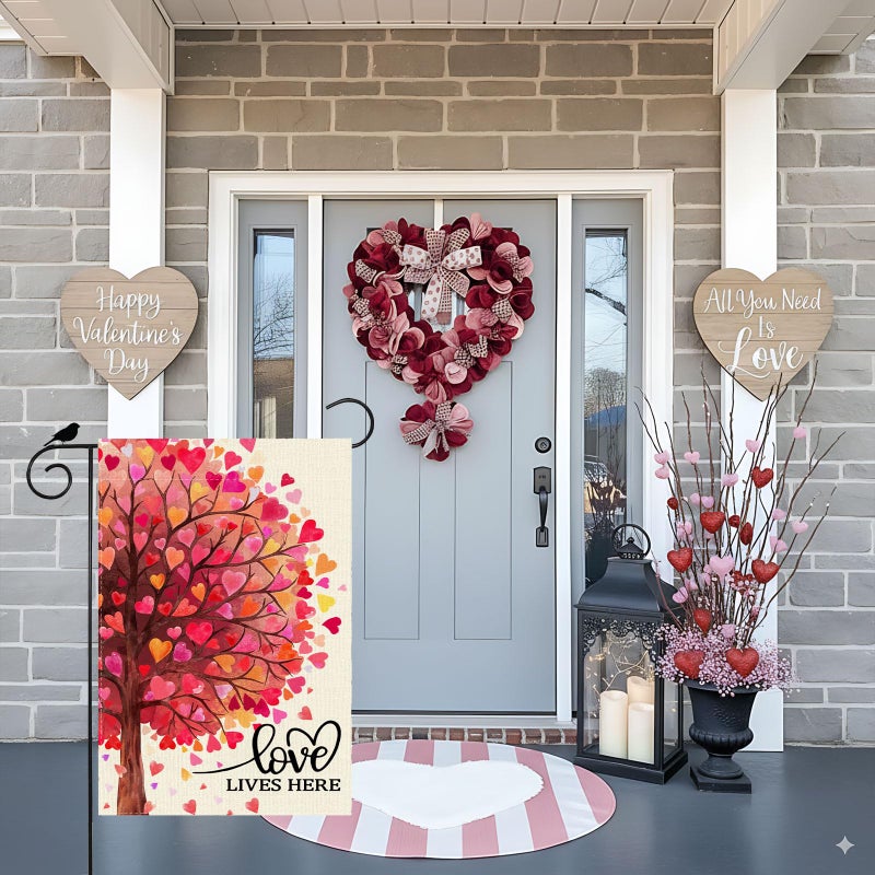 ZAEW Love Lives Here Love Heart Shaped Tree Valentineâ€™s Day Garden Flag Yard Flag 12x18 Inch Double Sided Small Mini Yard Outdoor Outside Holiday Decoration - Image 3