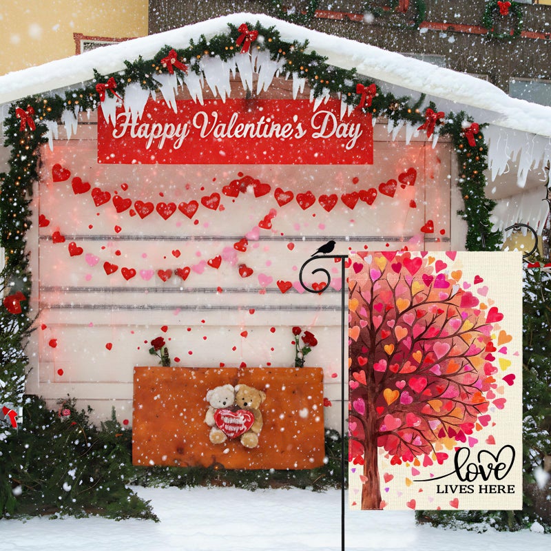 ZAEW Love Lives Here Love Heart Shaped Tree Valentineâ€™s Day Garden Flag Yard Flag 12x18 Inch Double Sided Small Mini Yard Outdoor Outside Holiday Decoration - Image 5