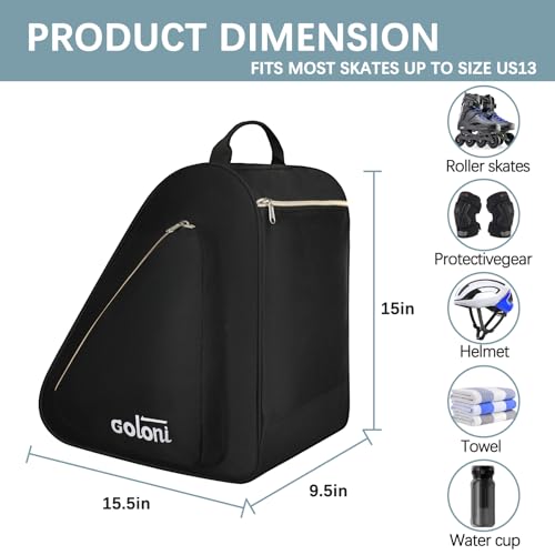 Goloni Skate Bag for Ice Skates, Inline Skates, Roller & Quad Skates, Water-Resistant Durable Skate Bag with Adjustable Strap, Unisex Skating Gear Bag for Adults,Black - Image 2