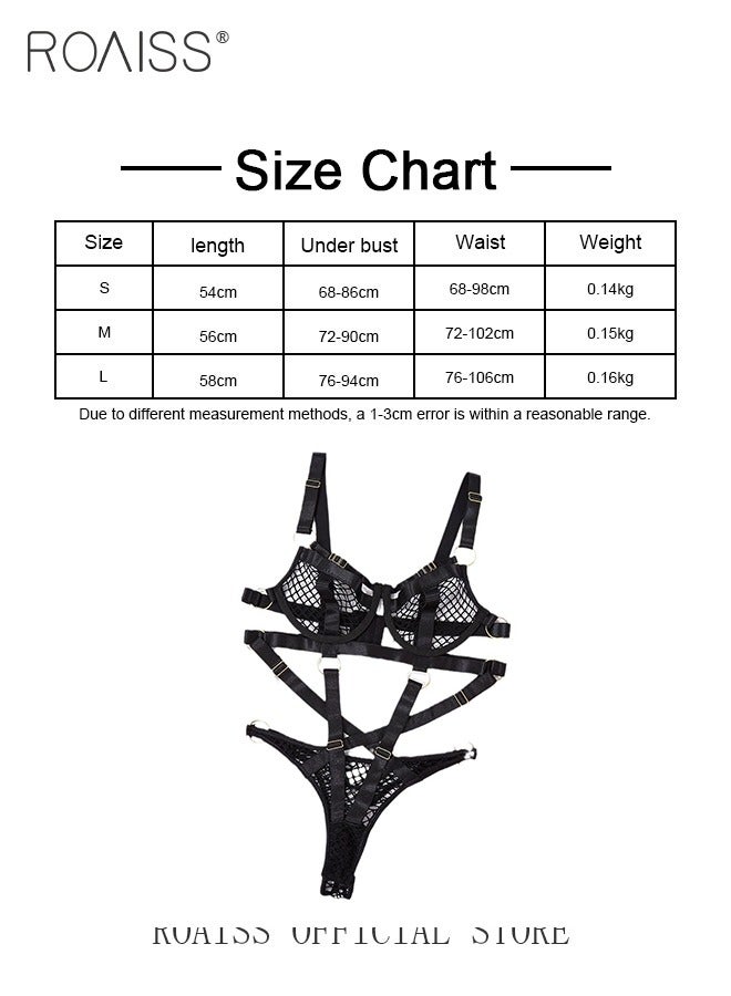 roaiss Women's One Piece Lingerie Patent Leather Mesh Cut-Out Halter Tight Dress for Ladies Wife Girlfriend  - Image 3