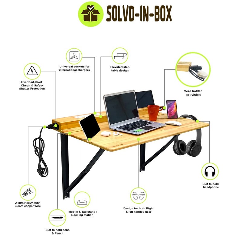 SOLVD-IN-BOX SOLVDINBOX Foldable Wall Mount Table Steel Bracket Table Study Table Office Laptop Table StandFolding Wall Mounted Shelf Office Tables for Work from Home Work Laptop Table for Home Office Large - Image 3